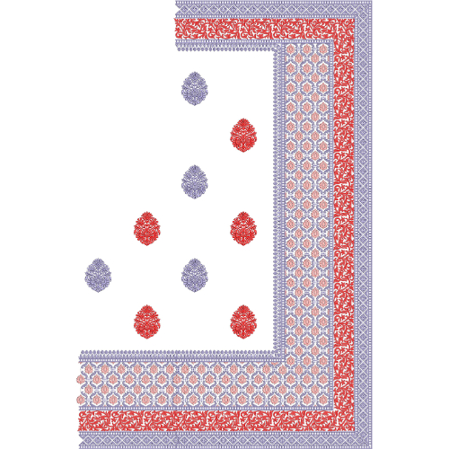 Traditional Multilayer Border Saree Embroidery Design with Red and Blue Buti Motifs