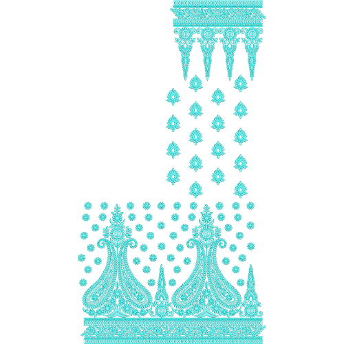 Elegant Aqua Blue Saree Embroidery Design with Ornamental Paisley Border and Buti Pattern