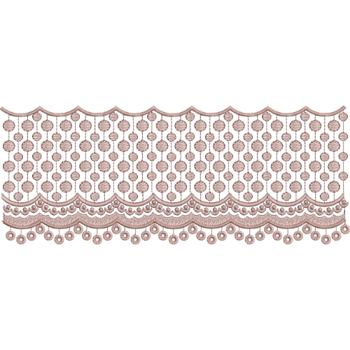 Elegant Monotone Lace Embroidery Border Design with Circular Net Pattern and Layered Scallops