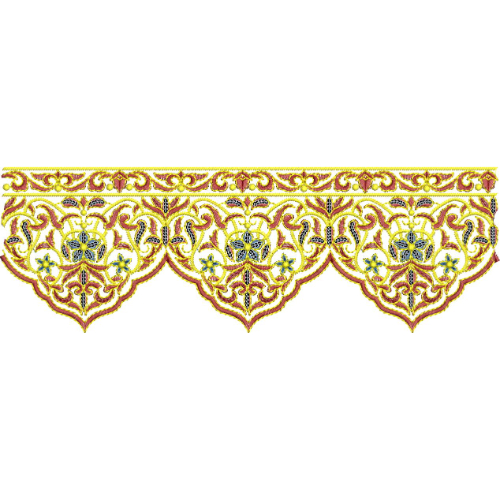 Luxury Baroque Scalloped Lace Embroidery with Ornamental Floral Detailing