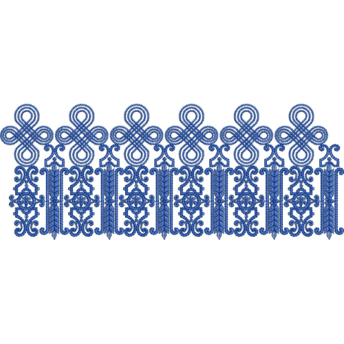 Intricate Loop Knot Lace Embroidery with Ornamental Vertical Motifs