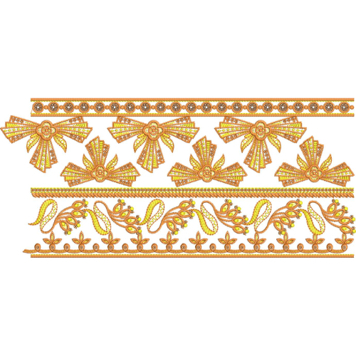 Decorative Ribbon Bow Lace Embroidery with Floral Vine Border Detailing