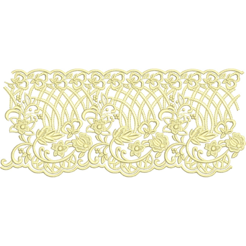 Classic Floral Net Lace Embroidery with Scalloped Edge and Ornamental Detailing