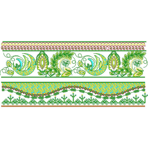 Ornamental Paisley Lace Embroidery with Layered Borders and Geometric Detailing