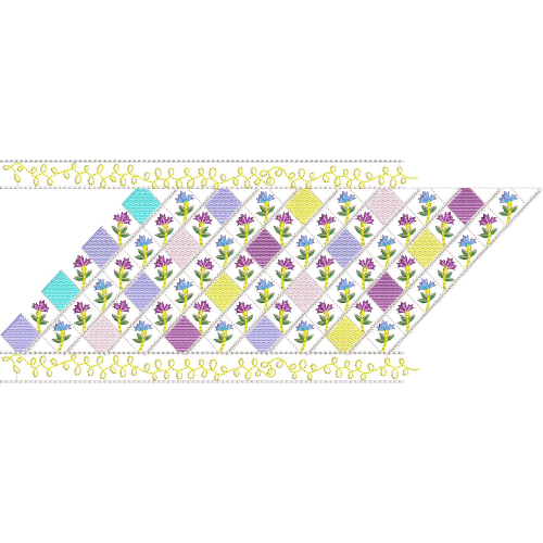 Pastel Diamond Floral Lace Embroidery with Delicate Vine Border