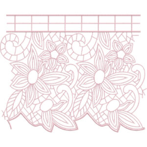 Delicate Outline Floral Lace Embroidery with Scalloped Edge and Grid Border