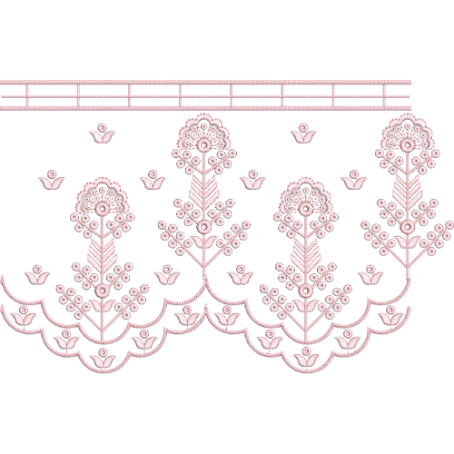 Delicate Floral Lace Embroidery with Scalloped Border and Minimal Outline Detailing