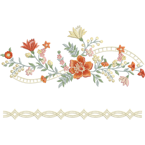 Elegant Floral Vine Lace Embroidery with Looping Ribbon Detail