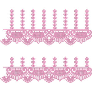 Delicate Pink Scalloped Lace Embroidery with Vertical Leaf Motif Detailing