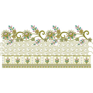 Floral Vine Lace Embroidery with Geometric Honeycomb Base and Ornamental Border