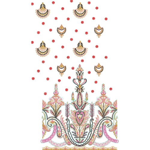 Ornamental Floral Lace Embroidery Design with Decorative Butta Elements and Elegant Base Composition