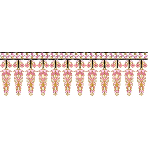 Elegant Hanging Floral Lace Embroidery Border Design with Layered Leaf Motifs