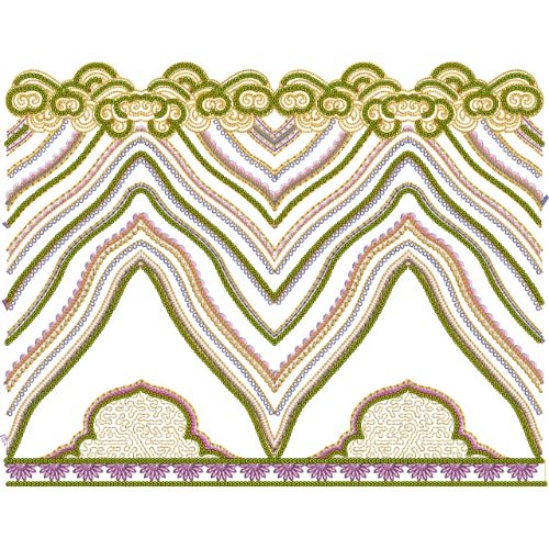 Ornate Chevron Lace Embroidery Design with Layered Curves and Decorative Arch Border
