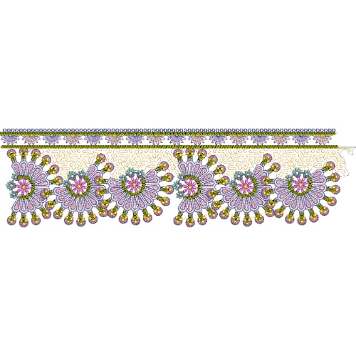 Decorative Floral Lace Embroidery Border Design with Circular Motifs and Hanging Details