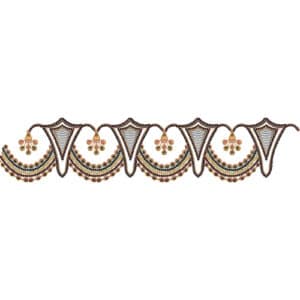 Elegant Scalloped Lace Embroidery Border Design with Beaded Layers and Hanging Floral Accents