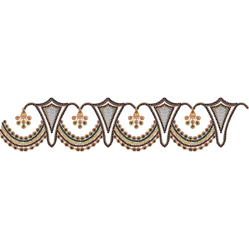Elegant Scalloped Lace Embroidery Border Design with Beaded Layers and Hanging Floral Accents