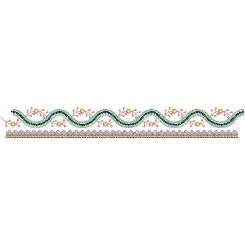 Delicate Wavy Lace Embroidery Border Design with Fine Beaded Detailing
