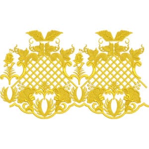 Elegant Golden Floral Lace Embroidery Design with Lattice Fill and Ornamental Motifs