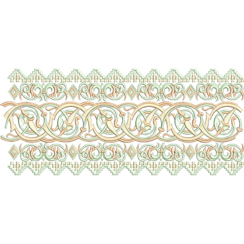 Elegant Pastel Ornamental Lace Embroidery Border Design with Interlocking Scroll Patterns