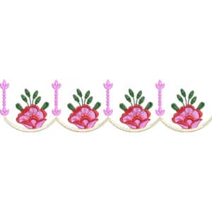 Minimal Floral Lace Embroidery Border Design with Scalloped Edge and Vertical Accents