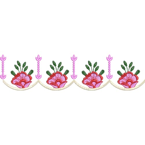 Minimal Floral Lace Embroidery Border Design with Scalloped Edge and Vertical Accents