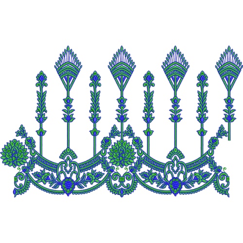Ornamental Floral Lace Embroidery Border Design with Vertical Motifs and Decorative Base