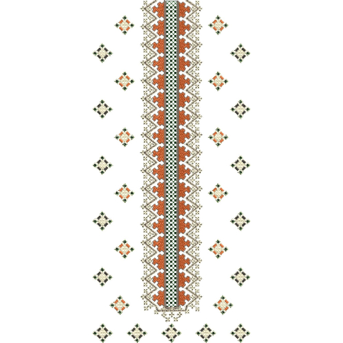 Traditional Geometric Long Neckline Embroidery Design with Ethnic Diamond Motifs