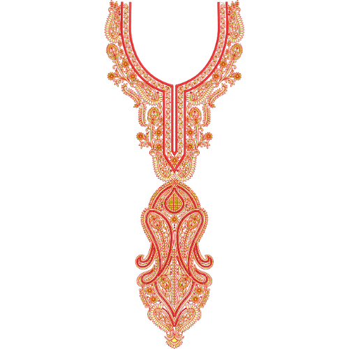 Traditional Paisley U-Shaped Neckline Embroidery Design with Ornamental Floral Detailing