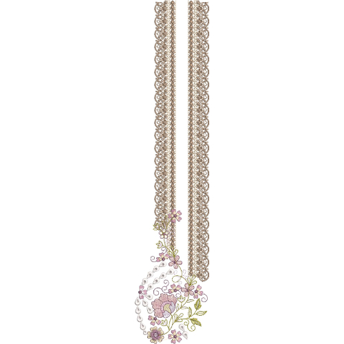 Elegant Floral Lace Long Neckline Embroidery Design with Scalloped Borders