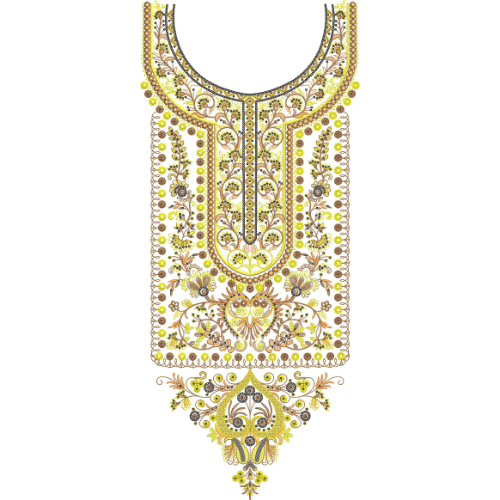 Luxury Ornamental Neck Embroidery Design with Intricate Floral and Paisley Motifs