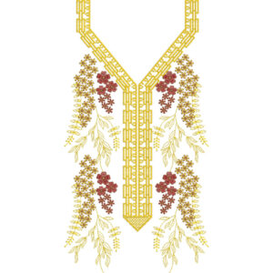 Elegant Floral V-Neck Embroidery Design with Cascading Botanical Motifs