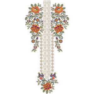Royal Floral Neck Embroidery Design with Ornamental Scrollwork and Decorative Panel