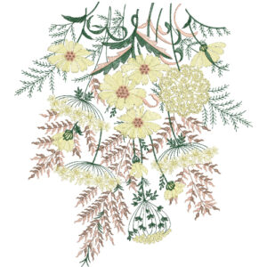 Elegant Wildflower Embroidery Design with Hanging Botanical Bouquet Arrangement
