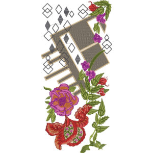 Contemporary Floral Embroidery Design with Geometric Framework and Paisley Accent