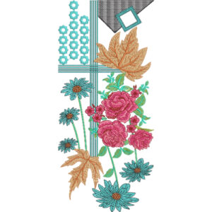Contemporary Floral Embroidery Design with Geometric Elements and Botanical Composition