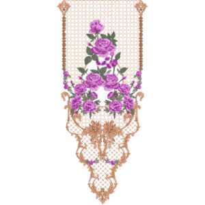 Luxury Rose Neck Embroidery Design with Ornamental Lace Frame and Decorative Mesh Pattern