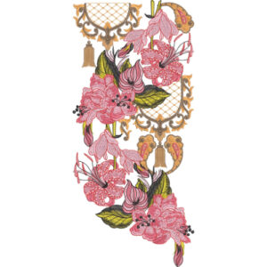 Luxury Floral Neck Embroidery Design with Ornamental Lattice Panels and Exotic Blossom Pattern