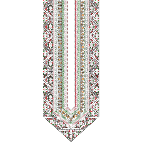 Traditional Geometric Long Neckline Embroidery Design with Ethnic Border Patterns