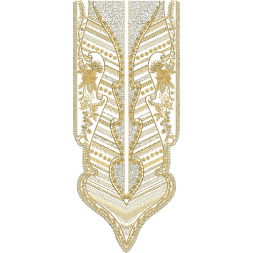 Luxury Geometric Neckline Embroidery Design with Ornamental Floral Motifs and Art Deco Inspired Panel Pattern