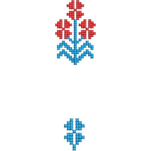 Traditional Folk Floral Embroidery Machine Design with Geometric Cross Stitch Pattern