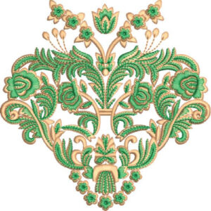 Elegant Symmetrical Floral Scroll Embroidery Machine Design with Decorative Botanical Damask Pattern