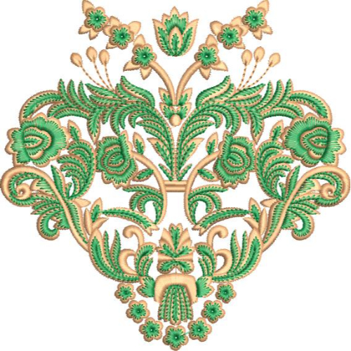 Elegant Symmetrical Floral Scroll Embroidery Machine Design with Decorative Botanical Damask Pattern