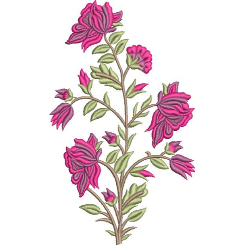 Elegant Rose Floral Branch Embroidery Machine Design with Decorative Botanical Blossom Pattern