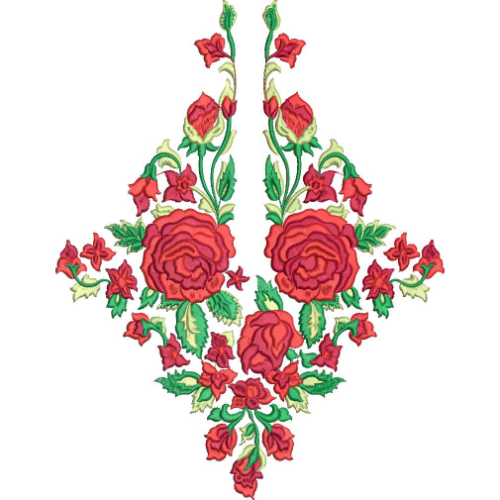 Elegant Symmetrical Rose Floral Embroidery Machine Design with Decorative Botanical Pattern