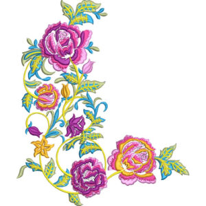 Elegant Rose Floral Corner Embroidery Machine Design with Decorative Botanical Vine Pattern