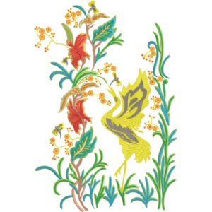 Elegant Bird and Floral Garden Embroidery Machine Design with Decorative Botanical Pattern
