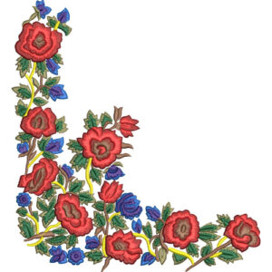 Elegant Floral Corner Border Embroidery Machine Design with Decorative Botanical Rose Pattern