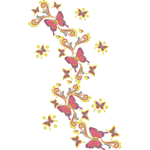 Elegant Butterfly Vine Embroidery Machine Design with Decorative Flying Butterfly Floral Pattern