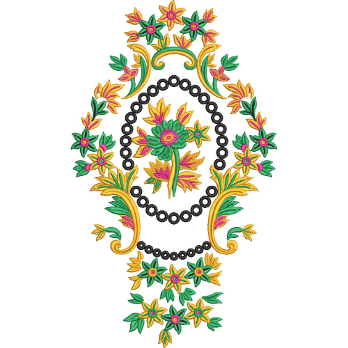 Elegant Ornamental Floral Medallion Embroidery Machine Design with Decorative Botanical Frame Pattern