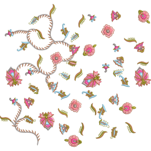Elegant Floral Embroidery Machine Design Motif Set with Decorative Botanical Elements Collection